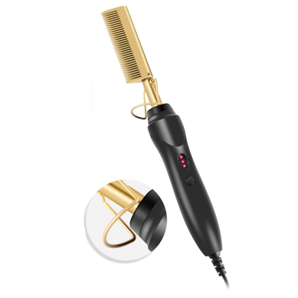 Unisex Golden Hot Comb Hair Straightener With Fast Heatup, Adjustable Temperature, Ceramic Electric Press Comb