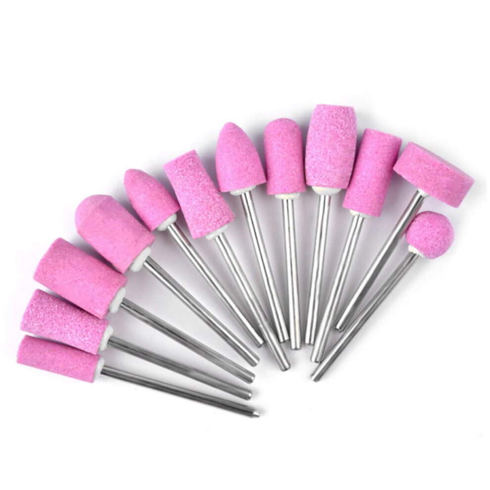 Pink 12Pcs Nail Drill Bits Set With Fine Grit For Acrylic Nail Shaping And Cuticle Cleaning