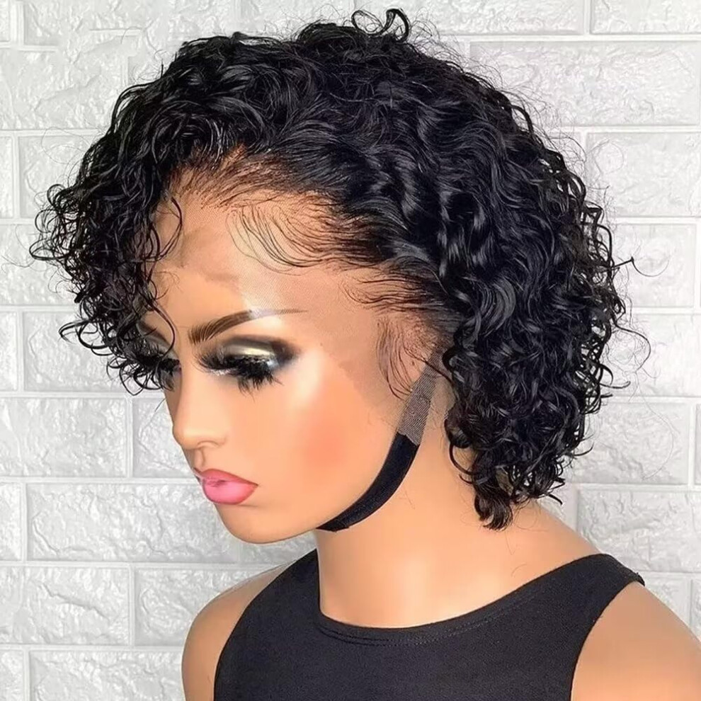 Unisex Pixie Cut Lace Front Wig 13X6 Hd Short Bob Deep Wave Brazilian Human Hair Pre Plucked 8Inch