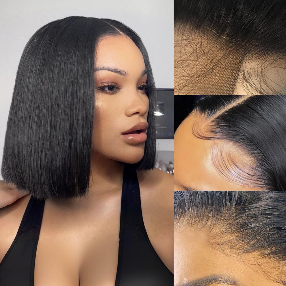 Bob Lace Front Wig Human Hair 13x4 HD Lace Pre Plucked Straight Short Wig for Women 180% Density