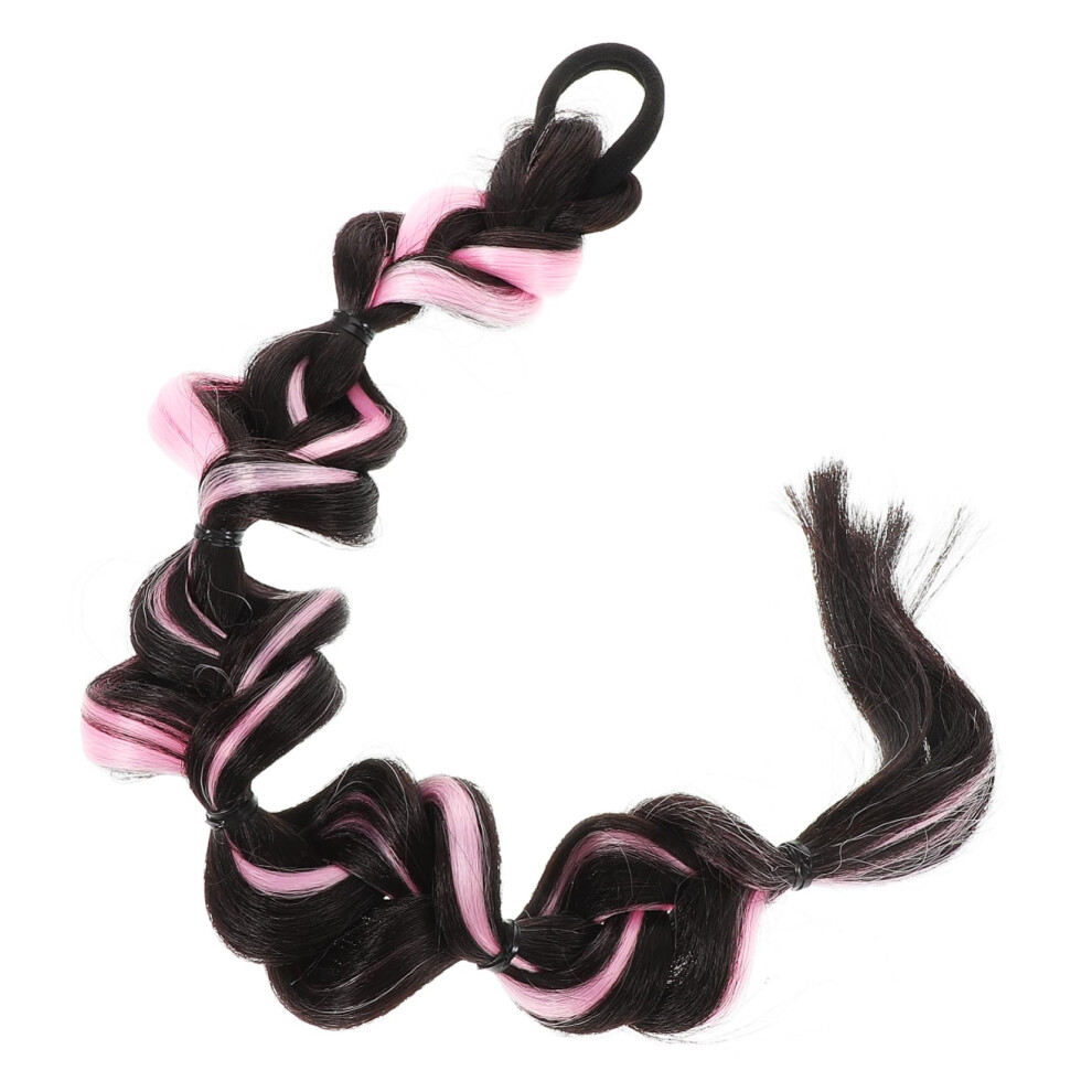 Unisex Brown Ponytail Hair Extension Faux Bubble Braid Hairpiece For Women With Elastic Tie Highlights