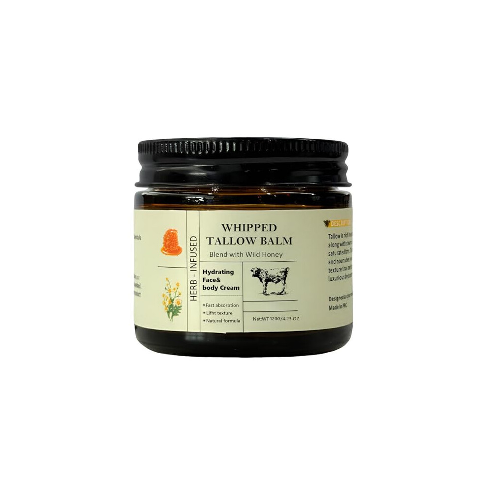 Beef Tallow Moisturizer with Manuka Honey, Deep Hydration Whipped Balm for Dry Sensitive Skin 120g