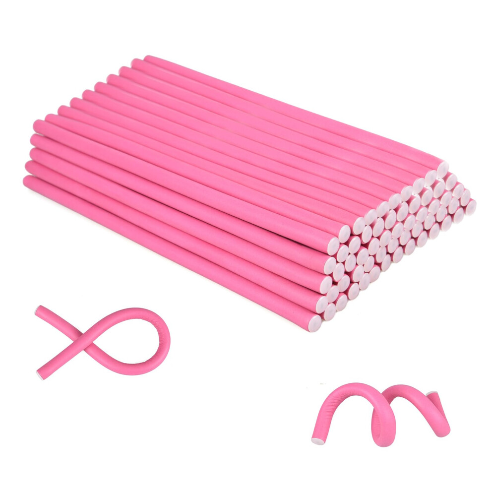 60PCS Heatless Curling Rods Soft Foam Flexi Hair Rollers for Tight Curls All Hair Types Pink