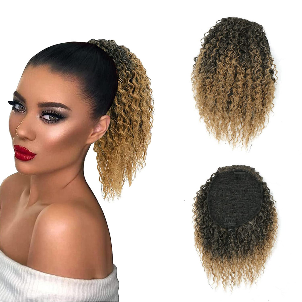 Unisex Black Curly Drawstring Ponytail For Women, Natural Kinky Curly Hair Extension With Secure Hold