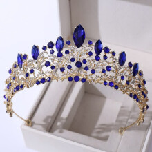 Bridal Tiara Rose Gold Rhinestone Wedding Crown Luxury Crystal Headpiece for Women Blue