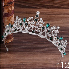 Vintage Green Crystal Tiara for Women Girls, Baroque Rhinestone Wedding Crown Chrome12