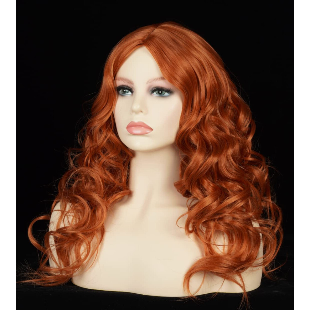 Unisex Orange 13X6 Hd Lace Front Wig Pre Plucked Long Wavy Synthetic Wig For Women With Natural Hairline