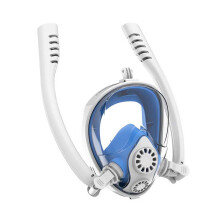 Full Face Snorkel Mask for Adults and Kids, Anti Fog Film, Dry Snorkeling Gear White Blue S/M