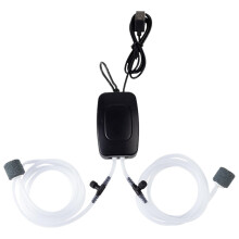 Aquarium Air Pump USB Silent Mini Fish Tank Oxygenator with Dual Outlet Control Black 8x5cm