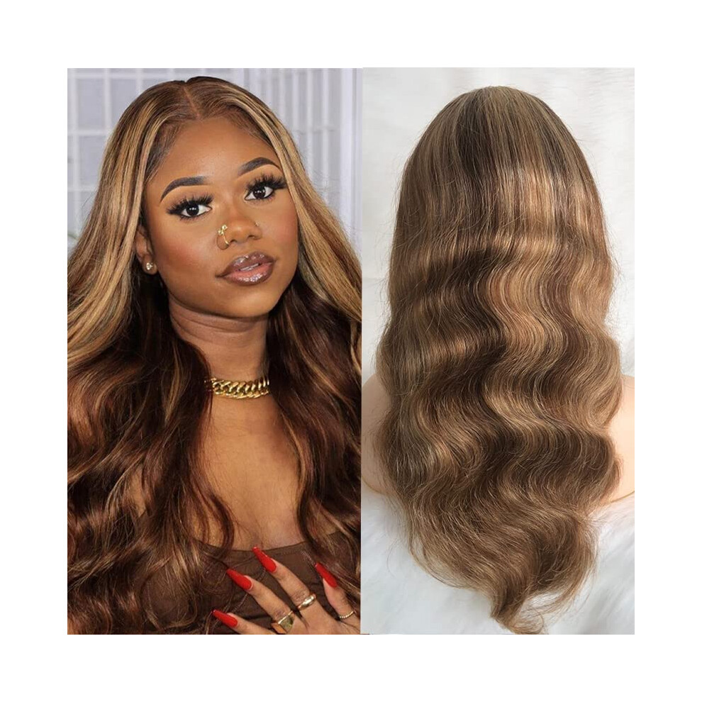 Unisex 13X4 Ombre 4/27 Body Wave Highlight Lace Front Human Hair Wig, Brazilian Virgin Transparent Lace (20Inch)