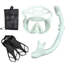 Full Face Snorkel Mask with Diving Goggles and Tube, AntiFog S/M White for Adults