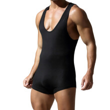 Men's Wrestling Singlet Slim Fit Breathable Stretch OnePiece Athletic Jumpsuit for Fitness Black
