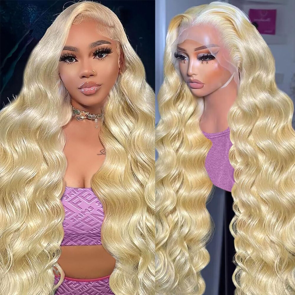 613 Lace Front Wig Human Hair Blonde 32 Inch 13x6 HD Lace Frontal 200% Density Body Wave