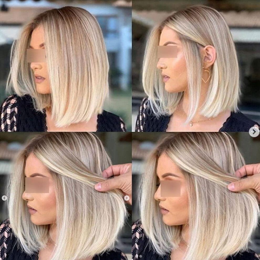 Short Pixie Wig for Women 12 Inch Brown Blonde Ombre Synthetic Hair, Layered Natural Look with Bangs