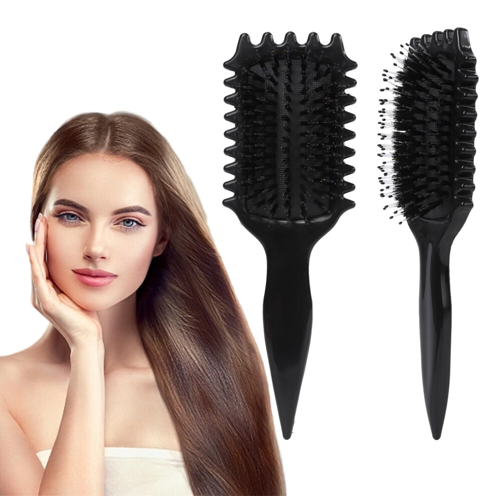 Curl Defining Brush with Boar Bristles for Curly Hair, Wet and Dry Detangling and Slick Back Styling (Black)