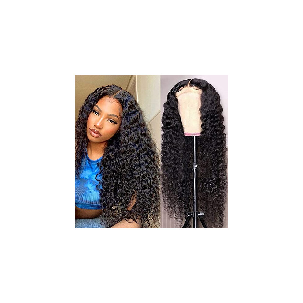 Unisex Black 18 Inch Wet And Wavy Curly Human Hair Lace Front Wig 4X4 Hd Transparent Glueless Pre Plucked Brazilian Virgin Hair