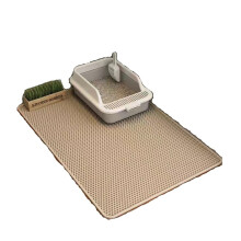 Cat Litter Mat Waterproof Non Slip Double Layer Litter Trapping Mat with Comfortable Pet Bed Khaki 60x45cm