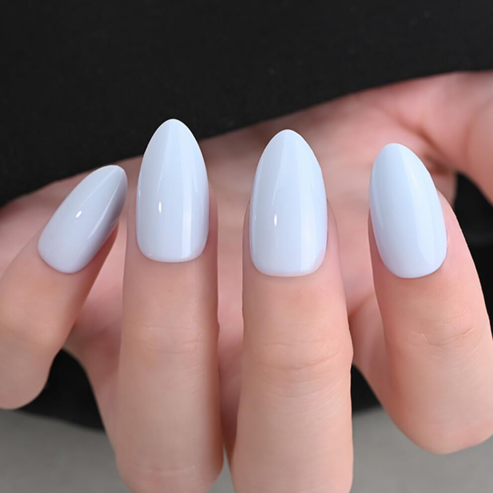Blue Sky Press On Nails Short Almond 30Pcs Reusable Acrylic Fake Nails Glossy Salon Finish