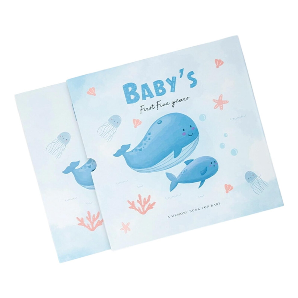 Baby Memory Book with Handprint Footprint Pages, Milestone Photos, Monthly Newborn Growth Record Whale