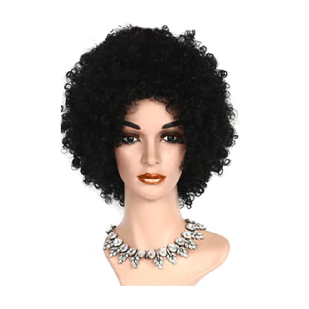 Unisex Short Curly Wig For African American Women, Heat Resistant Synthetic Hair With Bangs, Natural Fluffy Curls