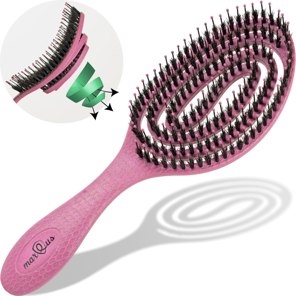 Rose Boar Bristle Detangling Hair Brush for All Hair Types with Gentle Action and Ergonomic Handle