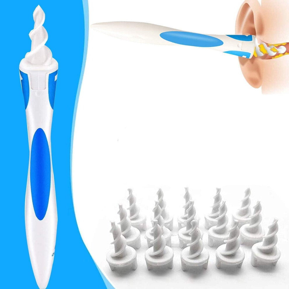 Ear Wax Removal Tool with Soft Silicone Spiral Tips, Reusable Ear Cleaner Kit with 16 Heads for Adults and Kids