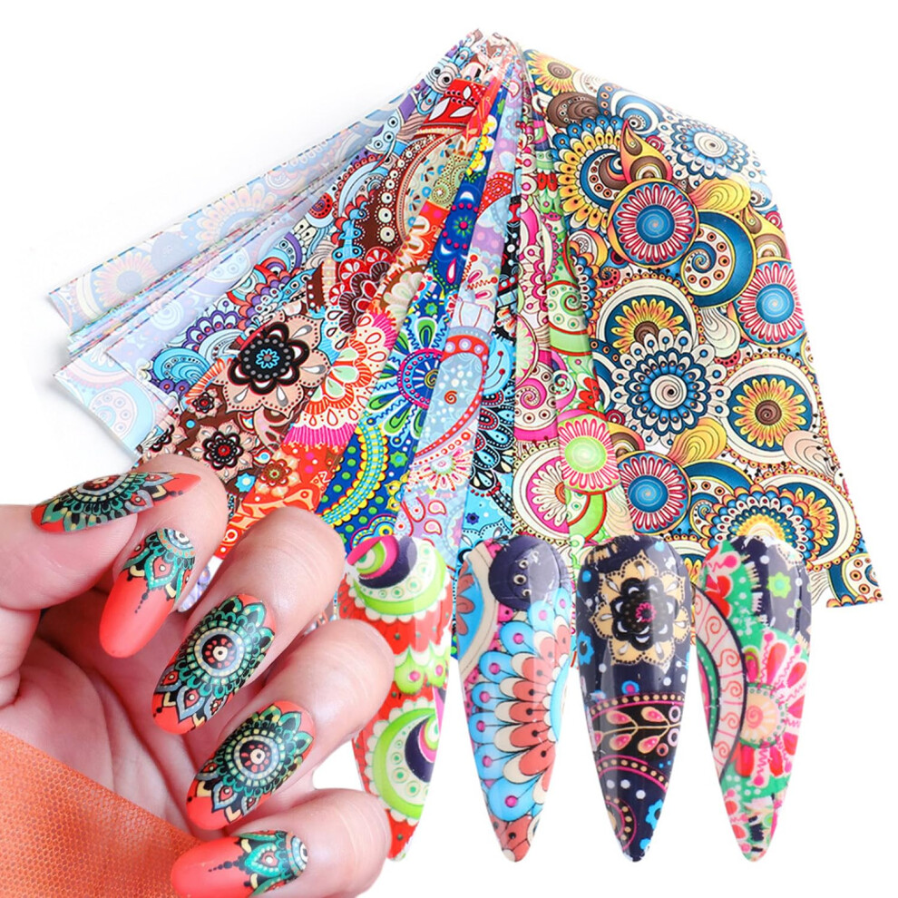 Holographic Nail Foil Stickers Bohemian Transfer Decals Easy Peel No Heat Application for Acrylic and Gel Nails