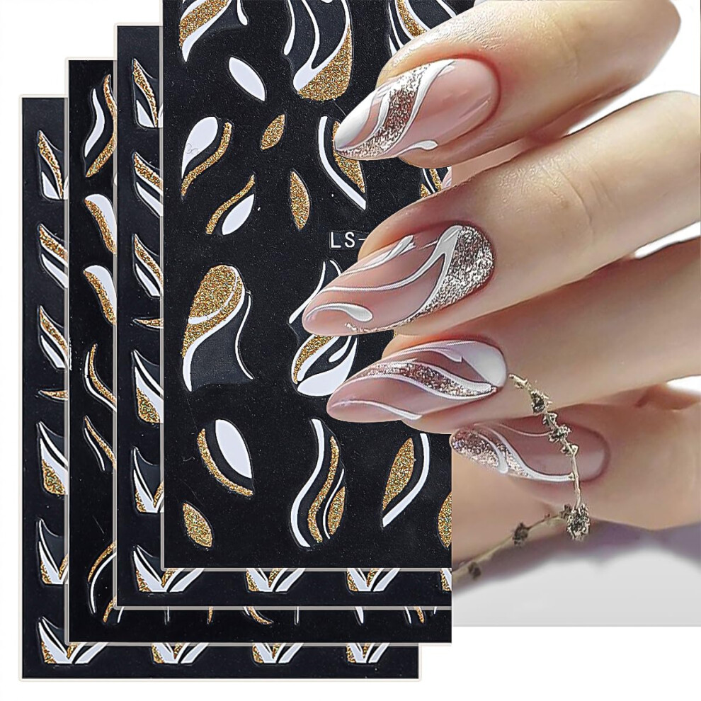 French Nail Stickers Gold Silver Glitter Press On Nails Self Adhesive Design for Women Instant Manicure