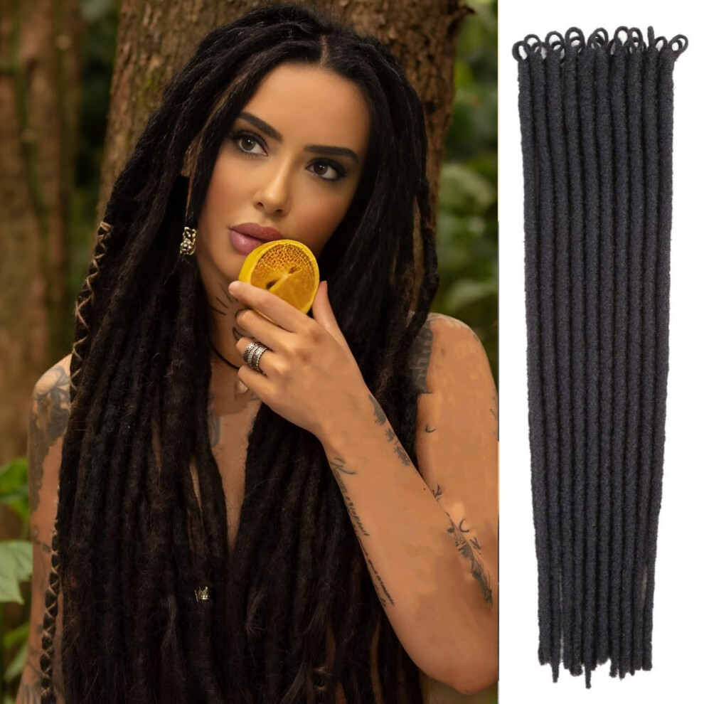 Unisex Black 24 Inch Synthetic Dreadlock Extensions Prelooped Crochet Dreadlocks Handmade 30 Strands