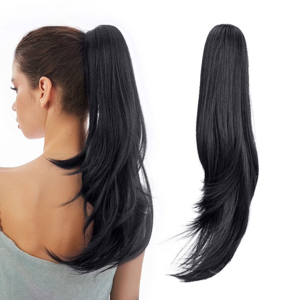 Unisex Black 20 Inch Synthetic Wavy Ponytail With Secure Claw Clip, Natural Look For Women