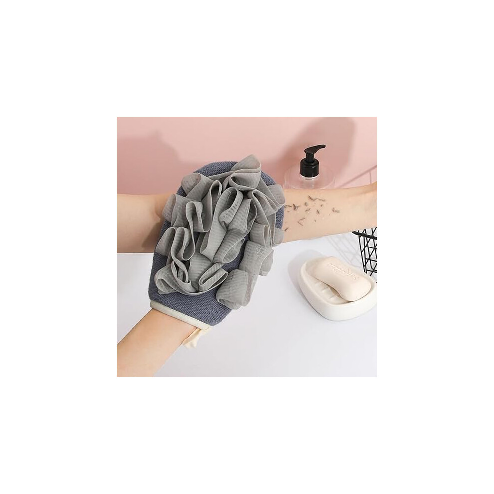 3PCS DualSided Exfoliating Bath Shower Glove with Loofah Pouf for Men and Women
