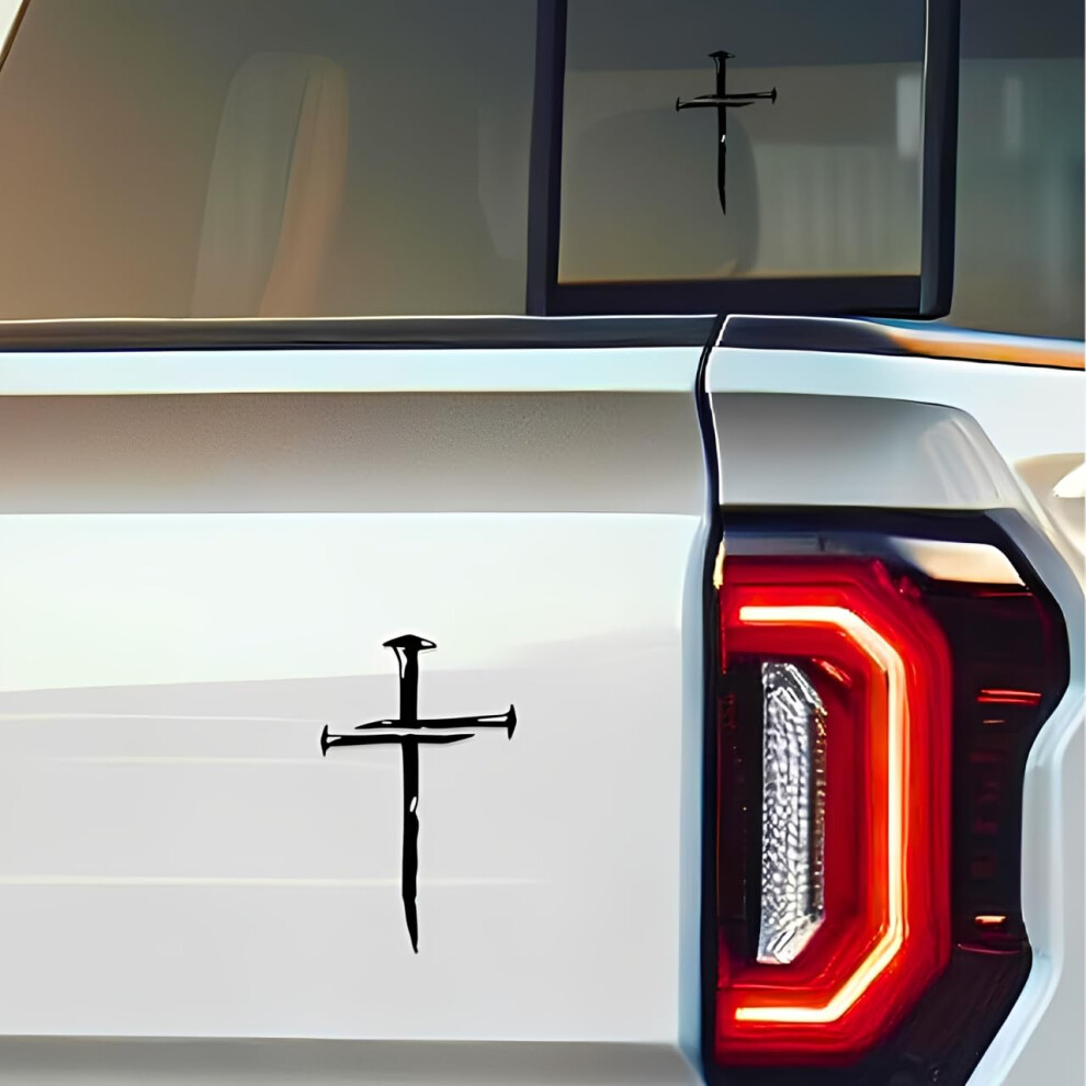 Black Christian Cross Of Nails Vinyl Decal Stickers 2Pcs Religious Car Truck Laptop Accessories