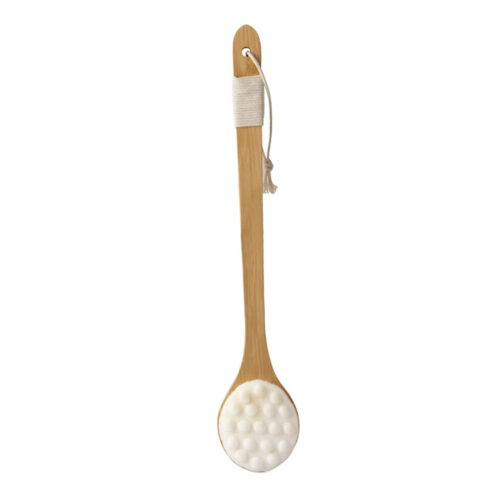 Bamboo Back Scrubber with Long Handle, DualSided Shower Brush for Wet and Dry Exfoliation