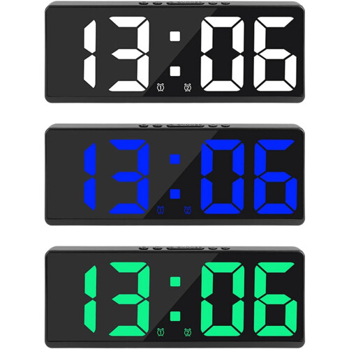 Modern Smart Alarm Clock Voice Activation RealTime Temperature Display Black Shell White Display 1