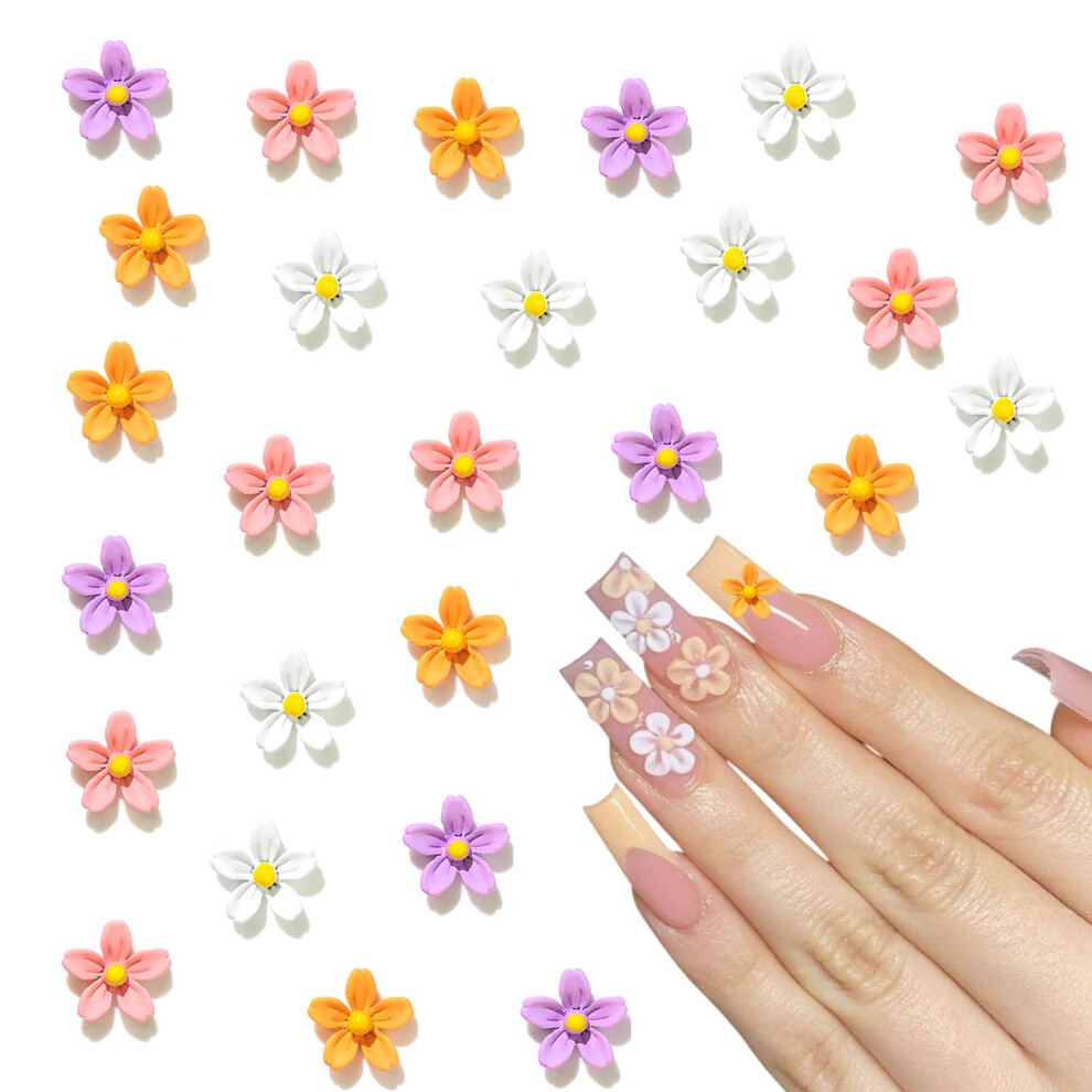 20pcs 3D Flower Nail Charms Mixed Color Hibiscus Rhinestones for DIY Manicure and Nail Art