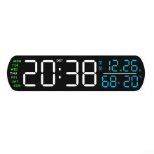 Modern LED Digital Alarm Clock Full Time Readout Temperature And Humidity, Adjustable Brightness, 2 Alarms, White