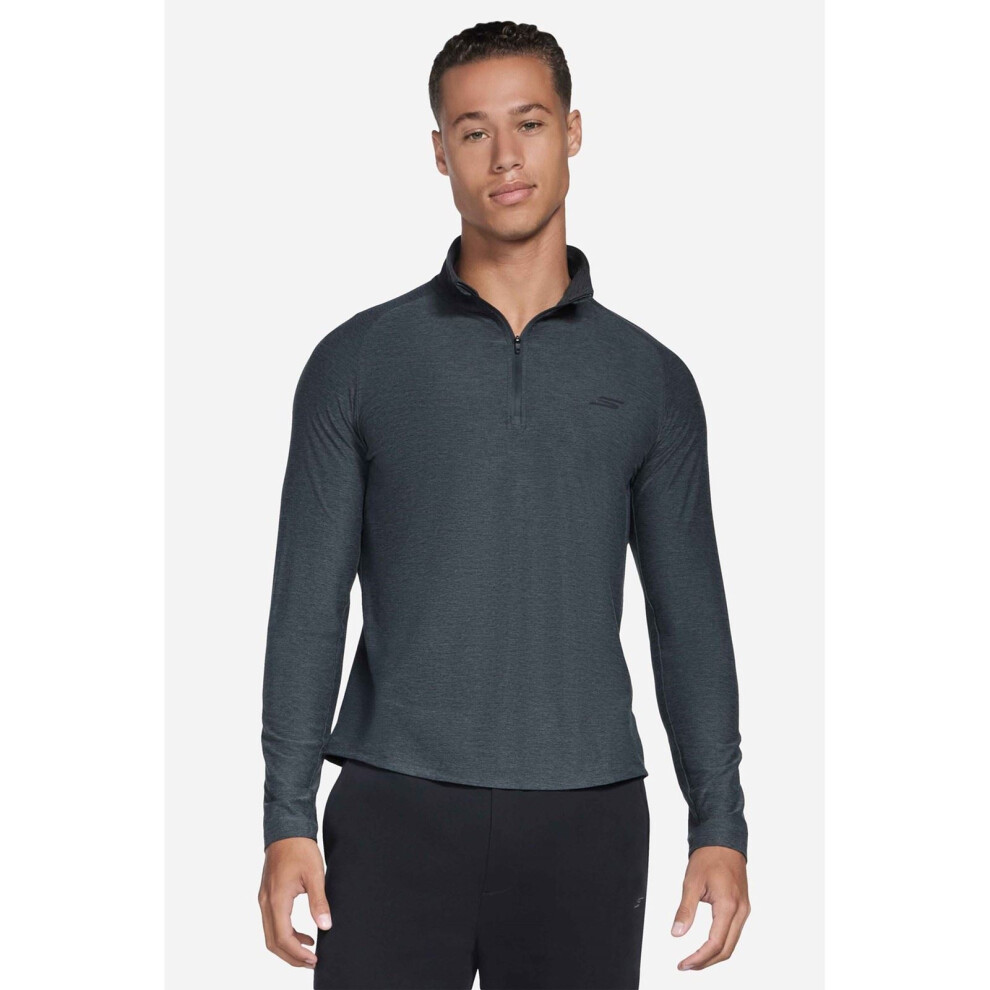 Skechers (, ) Go Dri All Day Performance 1/4 Zip Polyester Men's Activewear T-Shirts Black