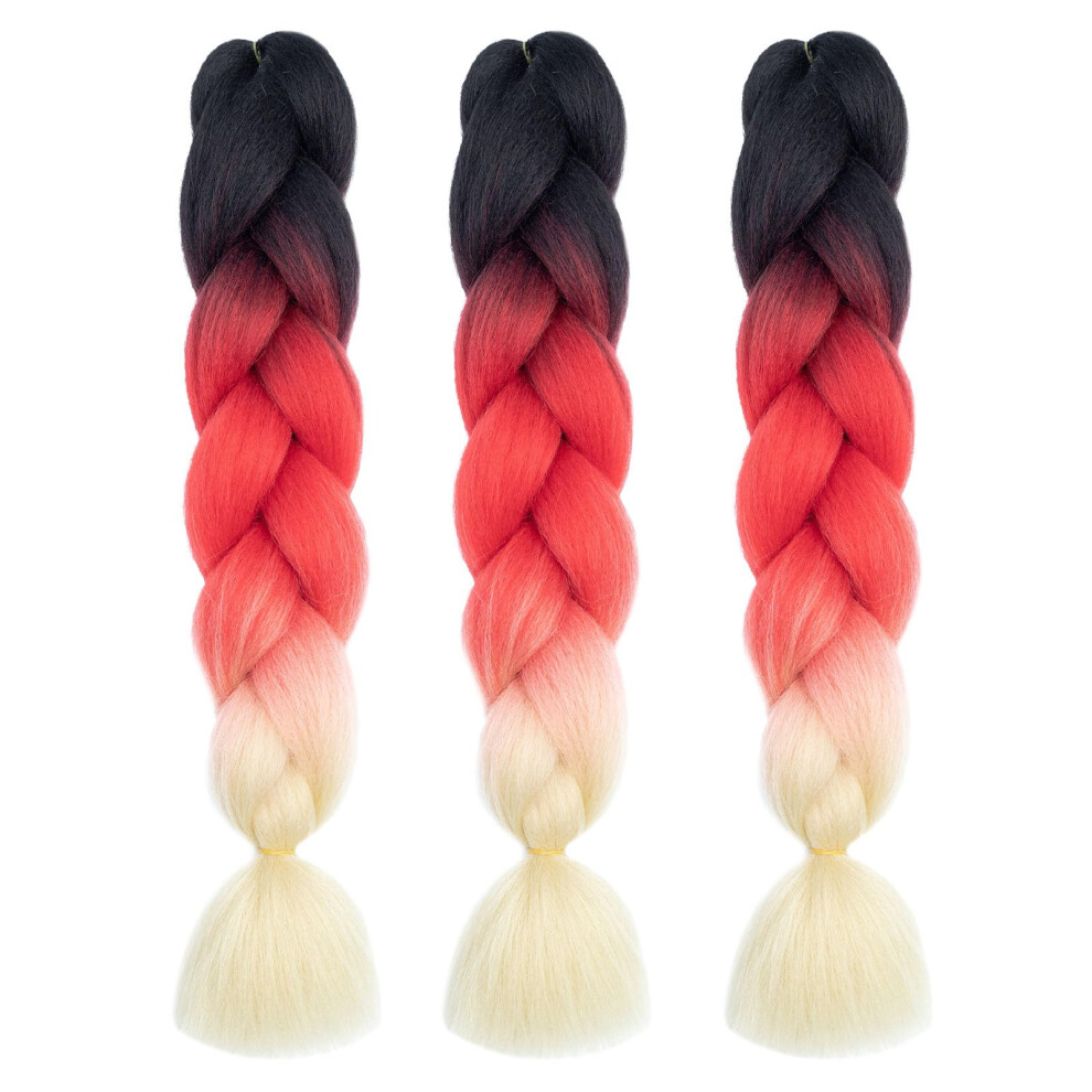 24 Inch Jumbo Braiding Hair Extensions Black to Burgundy Ombre Soft Silky Synthetic for Box Braids