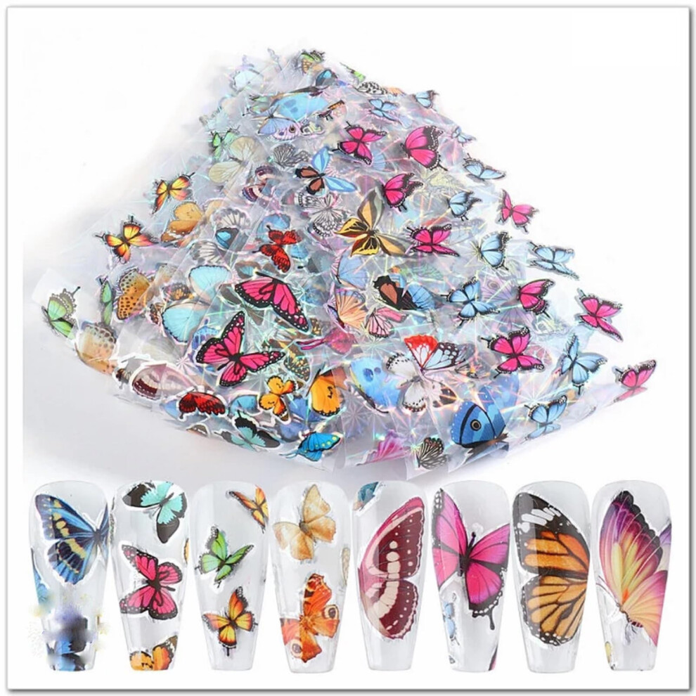 Silver Holographic Butterfly Nail Foil Transfer Set, Laser Nail Art Stickers For Fast Application (10Pcs 20X4cm)