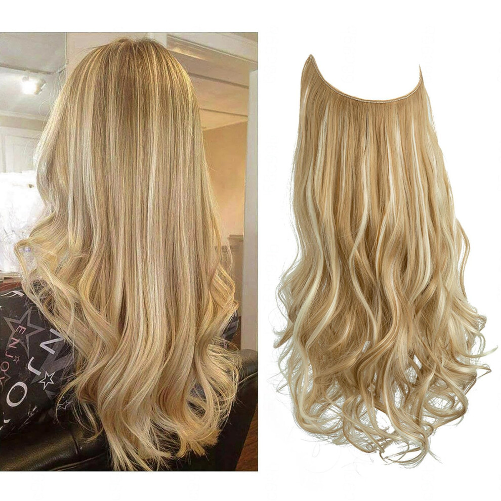 Unisex Invisible Wire Hair Extensions 18 Inch Long Wavy Synthetic Hairpieces For Women Seamless Natural Blend