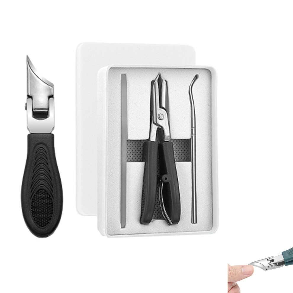 Black Professional Ingrown Toenail Clippers Set With Precision Beveled Blade And Extrawide Jaw Opening,