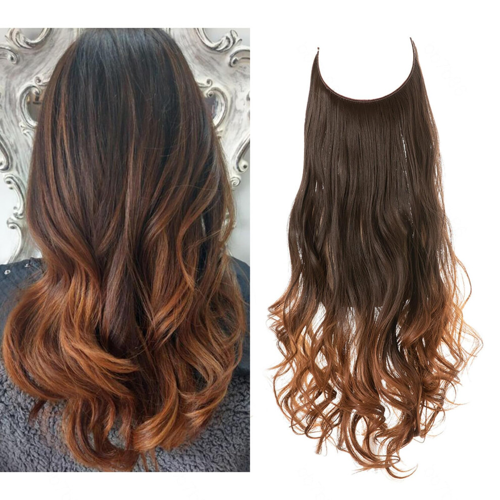 Unisex Invisible Wire Hair Extensions For Women, Long Wavy Synthetic Hairpiece 18Inch, Seamless Natural Look