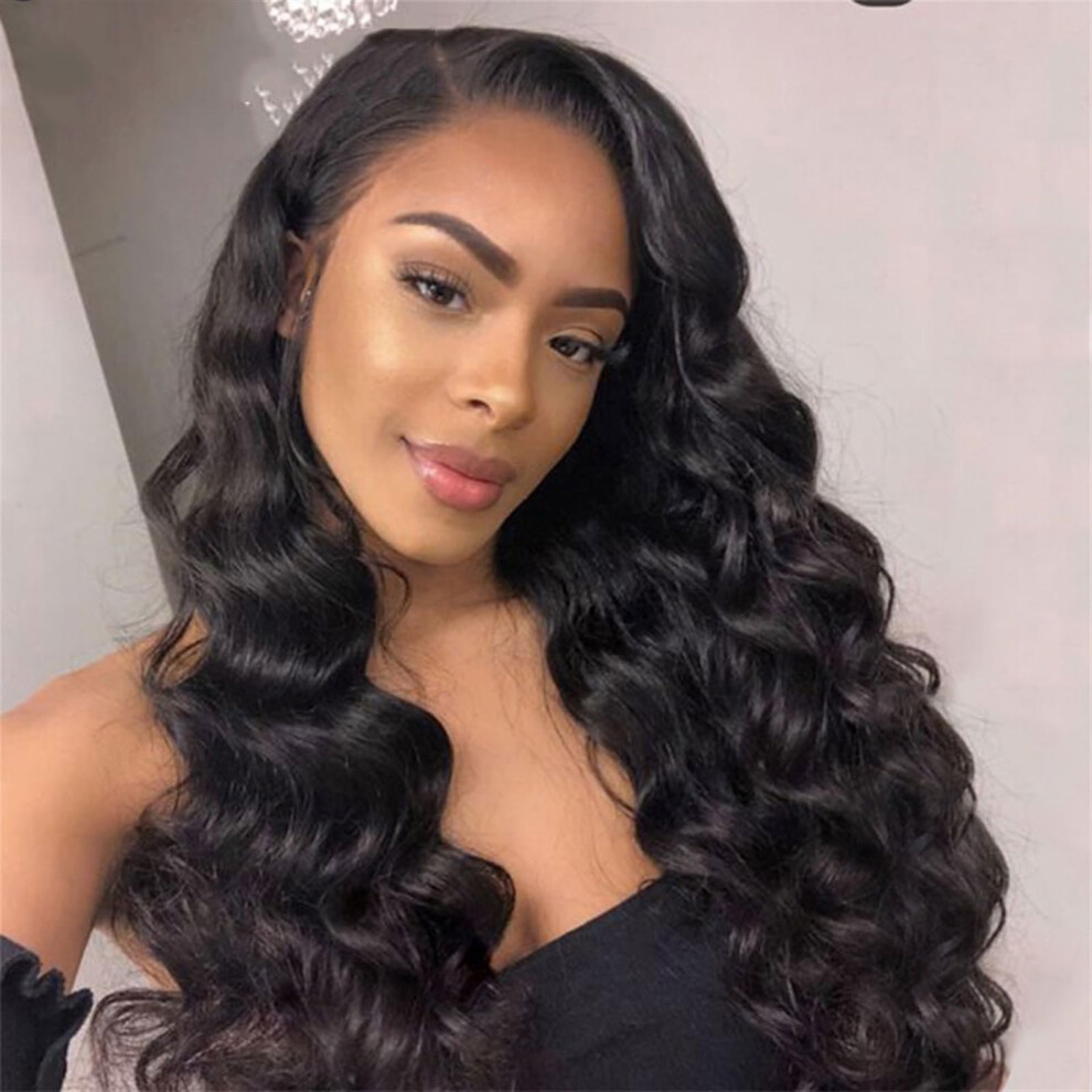Unisex Black Clip In Human Hair Extensions For Women 24 Inch Remy Body Wave Seamless Real Hair Full Volume