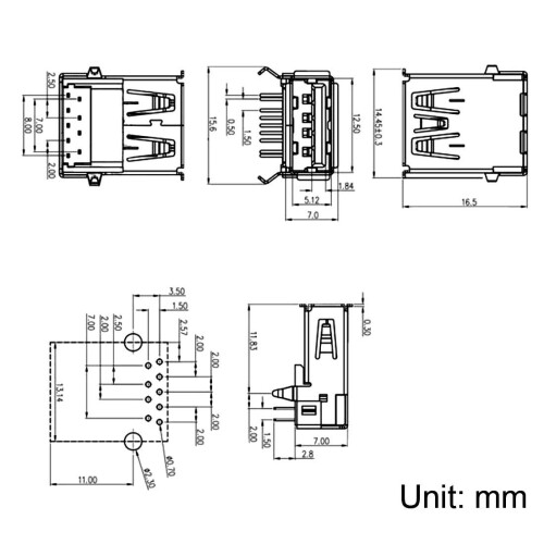 USB 3.0 TypeA Female Connector 9 Pin 90 Right Angle PCB Mount Speed 5pcs 2