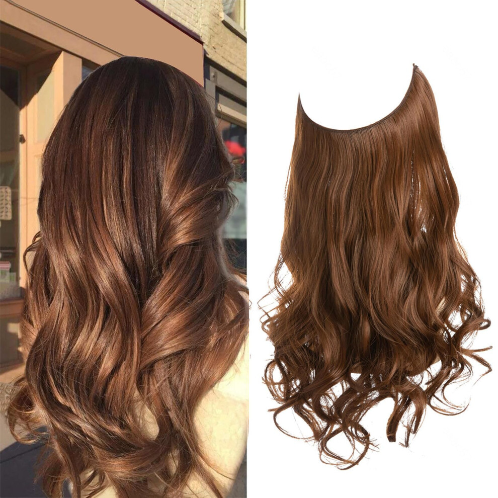 Unisex Black Invisible Wire Hair Extensions For Women, Long Wavy Heat Resistant Synthetic Wig 22Inch