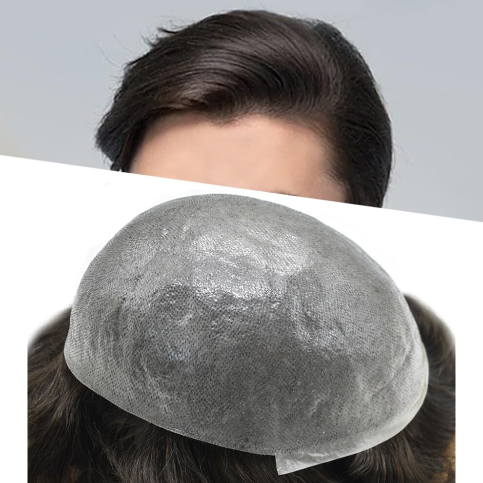 Unisex Brown Ultra Thin Skin Mens Toupee 0.06Mm Vlooped Hair Replacement System With Transparent Pu Base Natural Hairline 8X10 #2 Darkest