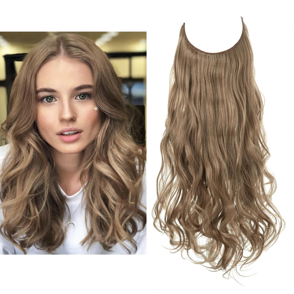 Unisex Black Invisible Wire Hair Extensions For Women, Long Wavy Synthetic Hairpiece, Adjustable Secure Fit, Natural 14Inch