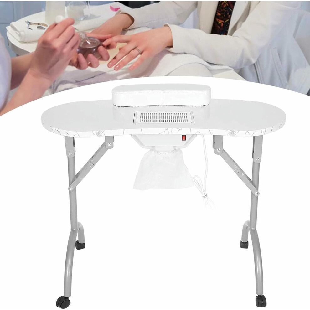 Nail Art Table with BuiltâIn Dust Collector, Folding Manicure Desk with Wheels and Hand Pillow