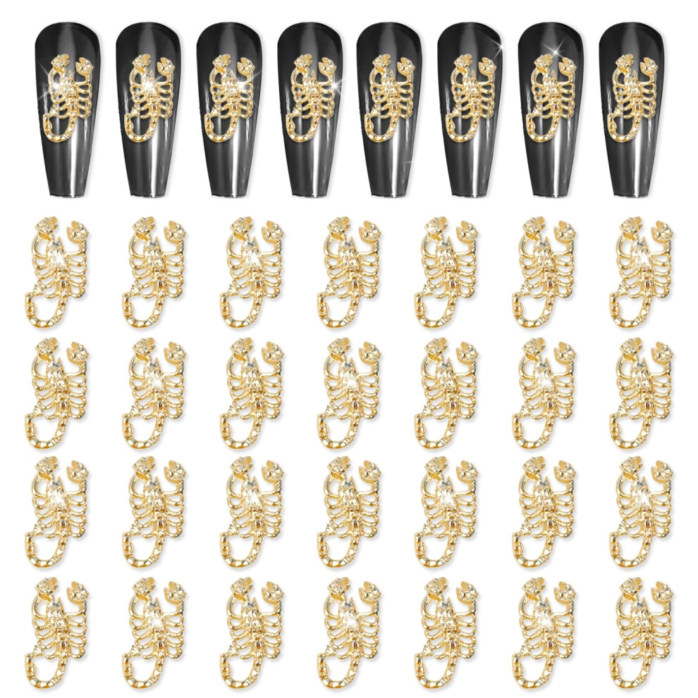 Gold 30Pcs Scorpion Nail Charms 3D Metallic Nail Art Decorations For Acrylic Nails Women
