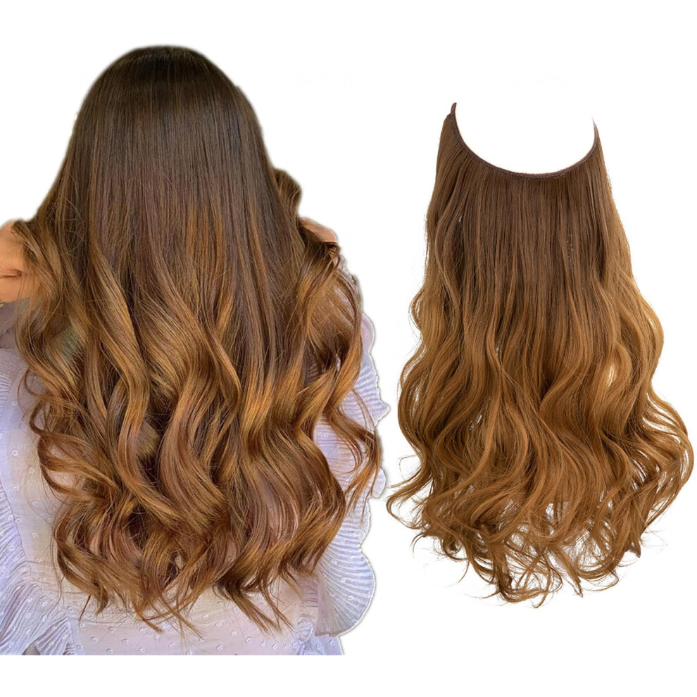 Unisex Black Invisible Wire Hair Extensions Long Wavy Synthetic Adjustable Heat Resistant 22Inch 10T27